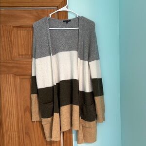 Pink Clover Striped Open Front Cardigan